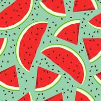 hell nahtlos Muster von Wassermelone Scheiben und Wassermelone Samen, dekorieren ein hell Hintergrund. Vektor Illustration