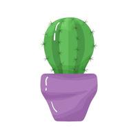 tecknad serie inlagd krukväxt - söt grön kaktus med spikar i lila pott. isolerat på vit bakgrund. vektor