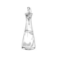 glas flaska för olja, drycker, vinäger, svartvit vektor illustration på vit bakgrund.