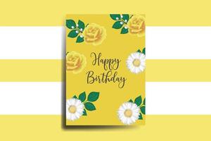 hälsning kort födelsedag kort digital vattenfärg hand dragen gul reste sig blomma design mall vektor