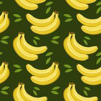 nahtlos Muster, bunt Bananen und Blätter auf ein Grün Hintergrund. Obst Hintergrund, drucken, Textil, Vektor