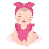 süßes kleines Mädchen in einem rosa Kleid mit Schleife, neugeborenes Mädchen. Kinderkarte, Druck, Vektor
