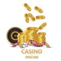Goldmünzen, Roulette-Rad und Casino-Chips vektor