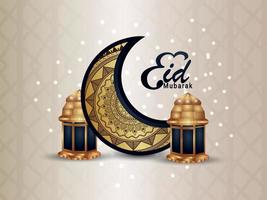 mönster månen och lyktor för islamisk festival eid mubarak firande gratulationskort vektor