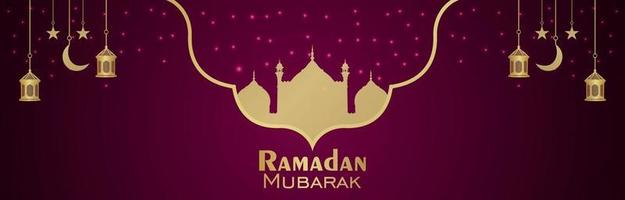 Ramadan Kareem islamisches Festival Einladungsbanner oder Kopfzeile mit goldenen Laternen vektor