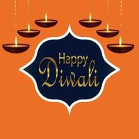 gyllene texteffekt av lycklig diwali firande gratulationskort vektor