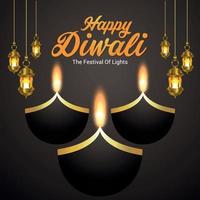 glückliches diwali indisches Festivaleinladungsdesign mit diwali diya Öllampe vektor