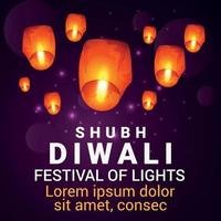 Shubh Diwali Feierkarte mit realistischer Diwali Lampe auf lila Hintergrund vektor