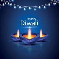 lycklig diwali festival för ljus firande gratulationskort med kreativa diwali diya vektor