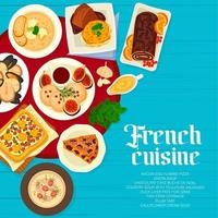 franska kök meny omslag, mat maträtter av Frankrike vektor