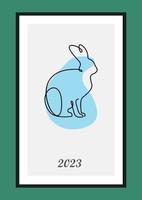 år av de kanin 2023. kanin ett linje kontinuerlig teckning. hare kontinuerlig ett linje illustration. kinesisk lunar år 2023. vektor illustration.