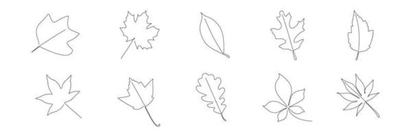 einer Linie Blatt Satz. Vektor Hand Zeichnung Herbst Illustration und Symbol.