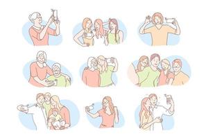 Sozial Medien Kommunikation, Selfie einstellen Konzept vektor