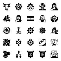 Glyphe Symbole zum glücklich Diwali. vektor