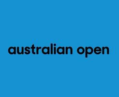 australisch öffnen Logo Symbol Name schwarz Turnier Tennis das Meisterschaften Design Vektor abstrakt Illustration mit Blau Hintergrund