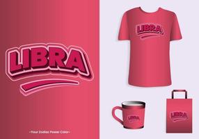 libra zodiaken kraft Färg är rosa. typografi t-shirt, toto väska, och kopp design för handelsvaror och skriva ut. mock-up mallar inkluderad vektor