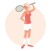 en ung flicka med en tennis racket, ett idrottare tennis spelare. platt stil illustration, vektor