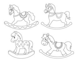 ein einstellen von schaukeln Pferde, Kinder- Spielzeuge. Gliederung Zeichnung zum Kinder- Färbung, skizzieren. Illustration, Vektor