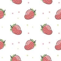 sömlös mönster, kontur jordgubbar med färgad fläckar på en vit bakgrund. pastell färger. minimal modern design. frukt bakgrund, vektor