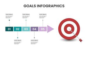 fem infographic företag med rosett pil och mål för tidslinje presentation begrepp vektor