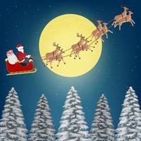 Weihnachtsmann mit Rentieren, die über Kiefernwald fliegen vektor