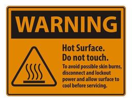 Die heiße Oberfläche darf nicht berührt werden, um mögliche Hautverbrennungen zu vermeiden. Trennen und sperren Sie die Stromversorgung und lassen Sie die Oberfläche abkühlen, bevor Sie das Symbolzeichen warten vektor