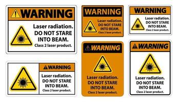 varningslaserstrålning stirrar inte in i strålklass 2 laserproduktskylt på vit bakgrund vektor
