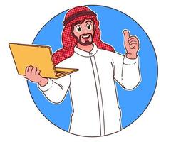 Saudi Arabien Geschäftsmann Tragen Laptop vektor