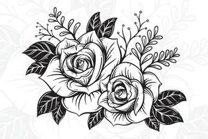 årgång skön blommor reste sig element blommor bukett stam för tatuering hand dragen stil vektor
