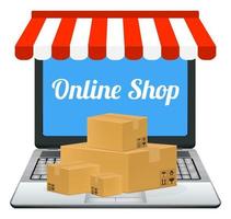 Laptop-Online-Shop mit Paketboxen vektor