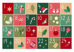 jul första advent kalender med hand dragen element vektor