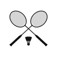 Silhouette von 2 Badminton Schläger mit Federball isoliert auf Weiß Hintergrund vektor