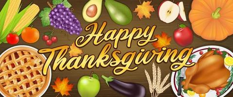 Happy Thanksgiving-Fest Festival Banner mit Lebensmitteln und Früchten vektor