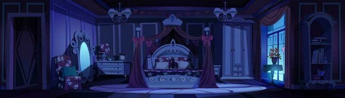 Rosa Prinzessin Schlafzimmer Innere beim Nacht Hintergrund vektor