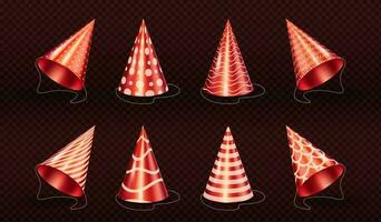 realistisk 3d uppsättning av röd fest hattar på mörk vektor