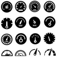 Tachometer Vektor Symbol Satz. Geschwindigkeit Illustration Zeichen Sammlung. Tonometer Symbol oder Logo.