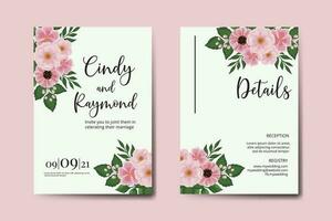 Hochzeit Einladung Rahmen Satz, Blumen- Aquarell Digital Hand gezeichnet Rosa Blume Design Einladung Karte Vorlage vektor