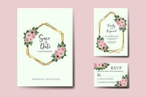 bröllop inbjudan ram uppsättning, blommig vattenfärg digital hand dragen rosa blomma design inbjudan kort mall vektor