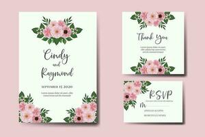 Hochzeit Einladung Rahmen Satz, Blumen- Aquarell Digital Hand gezeichnet Rosa Blume Design Einladung Karte Vorlage vektor