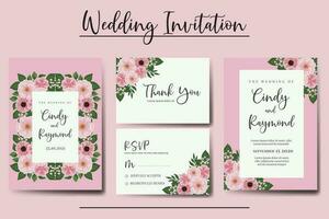 Hochzeit Einladung Rahmen Satz, Blumen- Aquarell Digital Hand gezeichnet Rosa Blume Design Einladung Karte Vorlage vektor