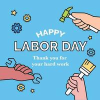 Arbeit Tag. Menschen Wer sind Arbeiten. Hände halten Arbeiten Werkzeug. ein Bewegung zum Arbeitskräfte' Rechte. vektor