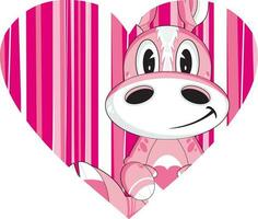 söt tecknad serie valentine häst på rosa randig bakgrund gård djur- illustration vektor