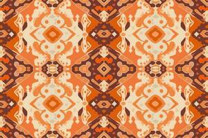 Stoff Textil- Ikat geometrisch Folklore Ornament nahtlos Muster Orange Ton. abstrakt Grafik Linie ethnisch traditionell Volk Antiquität Stammes- modern aufwendig Luxus elegant minimal Jahrgang retro Stil. vektor