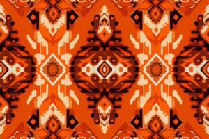 Stoff Textil- Ikat geometrisch Folklore Ornament nahtlos Muster Orange Ton. abstrakt Grafik Linie ethnisch traditionell Volk Antiquität Stammes- modern aufwendig Luxus elegant minimal Jahrgang retro Stil. vektor