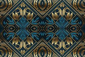 ägyptisch Muster Gold und Blau Hintergrund. abstrakt traditionell Volk uralt Antiquität Stammes- ethnisch Grafik Linie. aufwendig elegant Luxus Jahrgang retro Stil. Textur Textil- Stoff ethnisch Ägypten Muster vektor