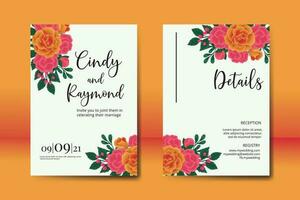 Hochzeit Einladung Rahmen Satz, Blumen- Aquarell Digital Hand gezeichnet Orange Rose Blume Design Einladung Karte Vorlage vektor