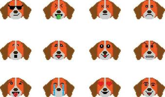 das Hund Pixel Emoji Emoticon Sammlung vektor