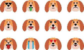 das Hund Pixel Emoji Emoticon Sammlung vektor