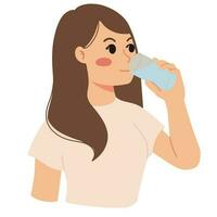 ein Porträt von durstig Frau Trinken Wasser im ein Glas Illustration vektor