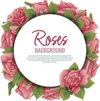 Rahmen mit Rosen. Rand mit Rosa Blumen und Grün Blätter. Hintergrund, Postkarte mit botanisch Elemente. Vektor Illustration.